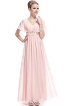 Oasap Women's Elegant Capelet Rhinestones Ruched Waist Maxi Party Dress