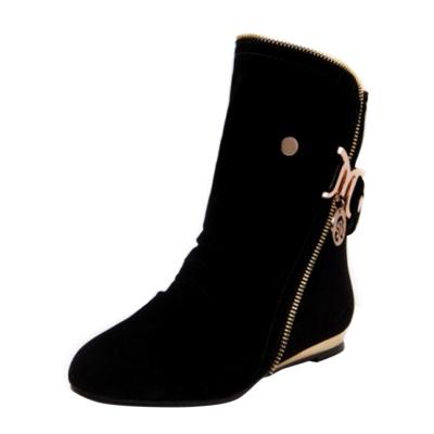 Oasap Metal Decoration Round Toe Flat Heels Boots