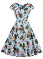 Oasap Vintage Short Sleeve Pineapple Printed Swing Dress