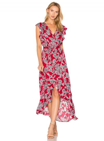 Oasap V Neck Floral Printed Irregular Maxi Beach Dress