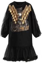 Oasap Sexy Black Paneled Mesh A-line Dress With Tassels