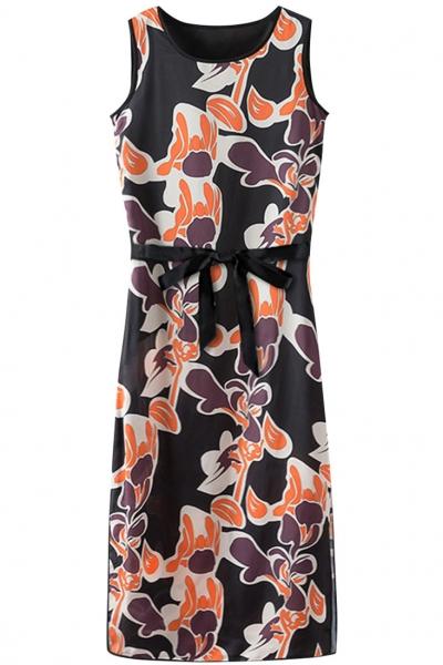 Oasap Dainty Floral Print Sleeveless Midi Dress