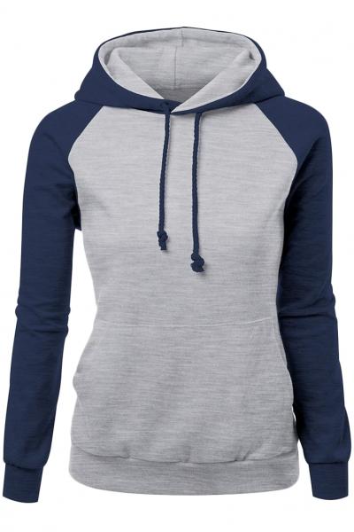 Oasap Fashion Color Block Long Sleeve Drawstring Hooded Sweatshirt