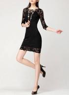 Oasap 3/4 Sleeve Round Neck Lace Bodycon Dress
