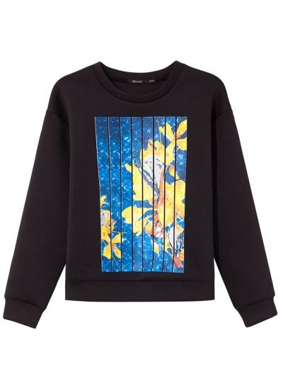 Oasap Women's Floral Striped Print Round Neck Sweatshirt