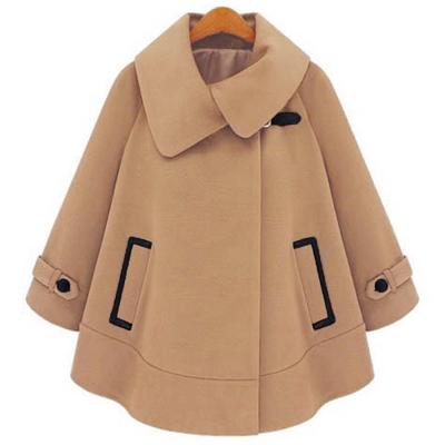 Oasap Loose Fit Turnd-down Collar Long Sleeve Buckle Strap Cape Woolen Coat