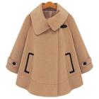 Oasap Loose Fit Turnd-down Collar Long Sleeve Buckle Strap Cape Woolen Coat