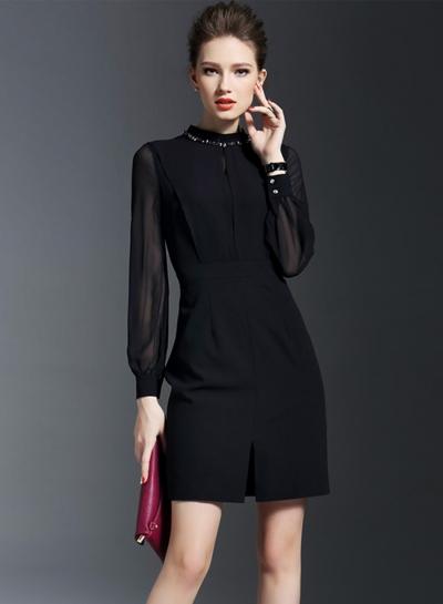 Oasap Chiffon Sleeve Little Black Bodycon Dress