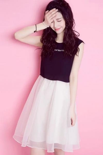 Oasap Two-tone Embroidery Paneled Dress