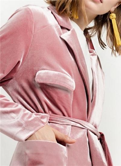 Oasap Fashion Solid Velvet Blazer With Belt