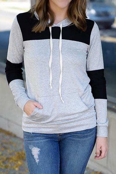 Oasap Fashion Color Block Drawstring Hooded Sweatshirt