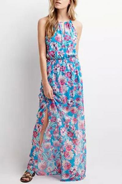 Oasap Vintage Floral Print Semi-sheer Slip Dress
