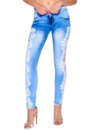 Oasap Women's Casual Floral Lace Crochet Skinny Pencil Denim Pants