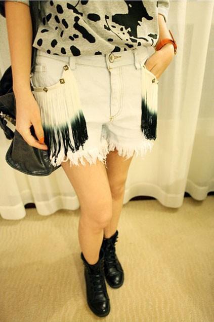 Oasap Chic Tassels Pockets Jean Shorts With Raw Edges