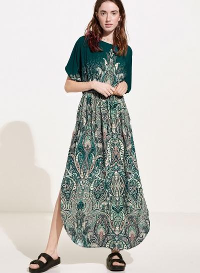 Oasap Short Sleeve High Slit Tribal Print Maxi Dress