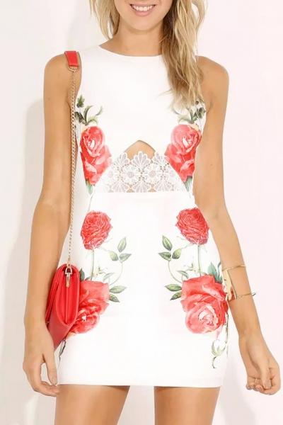 Oasap Floral Lace Paneled Cut Out Dress