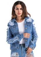 Oasap Turn Down Collar Long Sleeve Broken Hole Denim Coat