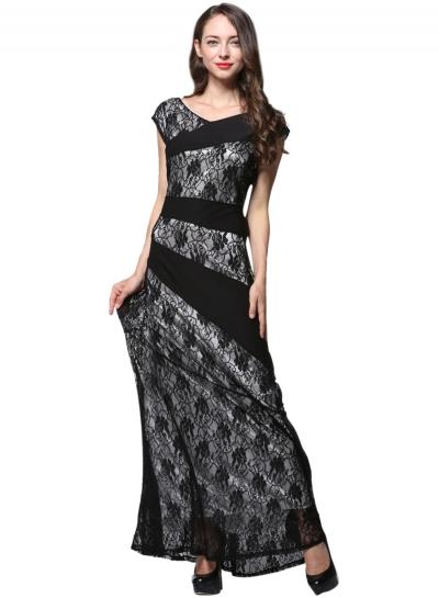 Oasap Women's Vintage Floral Lace Trim Prom Dress