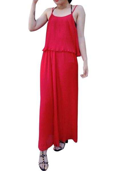 Oasap Women's Casual Solid Spaghetti Strap Wide Leg Jumpsuit