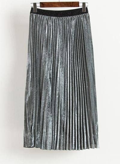 Oasap Glamour Solid Midi Pleated Skirt