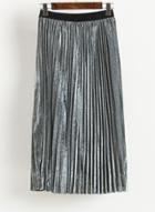 Oasap Glamour Solid Midi Pleated Skirt
