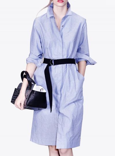 Oasap Fashion Long Sleeve Shirt Dress With Belt
