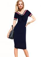 Oasap V Neck Short Sleeve Bow Bodycon Midi Dress