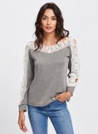Oasap Casual Long Sleeve Lace Panel Pullover Tee