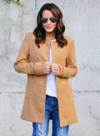 Oasap Round Neck Long Sleeve Solid Color Button Down Coat