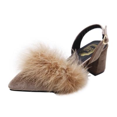 Oasap Faux Fut Pointed Toe Buckle Strap Pumps