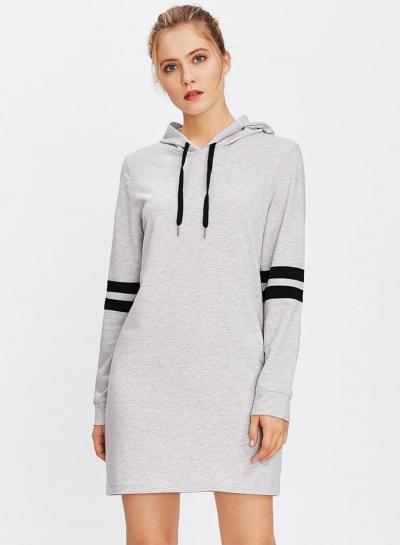 Oasap Casual Stripe Long Sleeve Mini Hoodie Dress