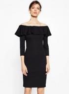 Oasap Off The Shoulder Flounce Trim Bodycon Dress