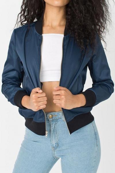 Oasap Sporty Navy Bomber Jacket