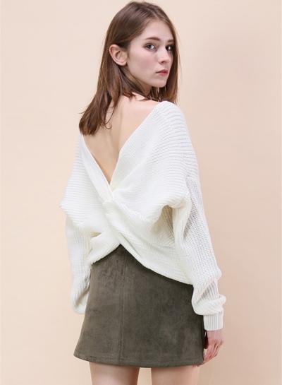 Oasap V Neck Batwing Sleeve Solid Color Sweater