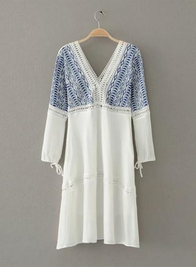 Oasap Hollow Out V Neck Lace Dress