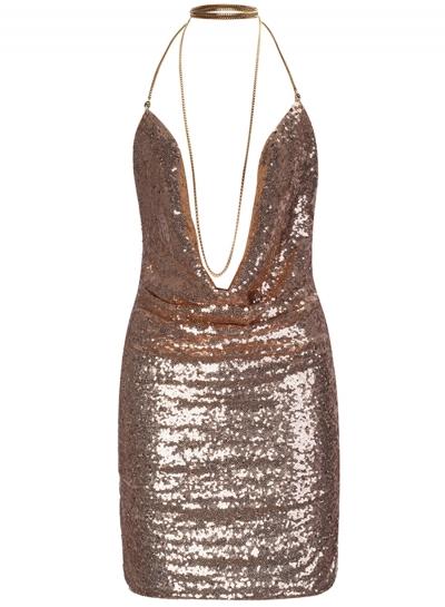 Oasap Deep V Neck Sequins Body-con Night Club Dress