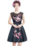 Oasap Women's Floral Embroidery Mesh A-line Cocktail Dress With Earrings