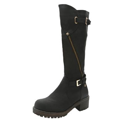 Oasap Round Toe Buckle Strap Mid-calf Boots