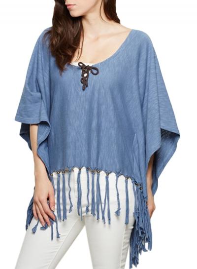 Oasap Women's Fashion Batwing Sleeve Tassel Loose Pullover Tee