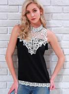 Oasap Casual Slim Lace Spicing Sleeveless Round Neck Tank