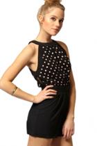 Oasap Polkadot Cutaway Shoulder Lace Back Playsuit Black