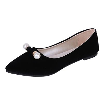 Oasap Beading Pointed Toe Flat Heels Pumps
