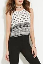 Oasap Elephant Print Side Slit Round Neck Crop Top