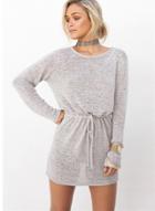 Oasap Casual Long Sleeve Backless Drawstring Waist Mini Dress
