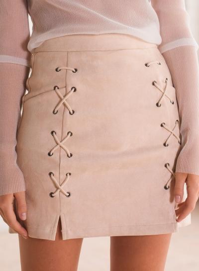 Oasap Faux Suede Slim Bodycon Lace Up Skirt