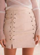 Oasap Faux Suede Slim Bodycon Lace Up Skirt