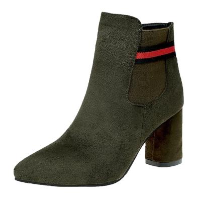 Oasap Pointed Toe Block Heels Striped Ankle Boots