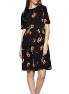 Oasap Women's Stylish Floral Print A-line Midi Dress