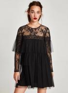 Oasap Fashion Floral Embroidery Lace Mesh Mini Dress
