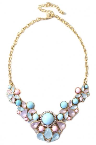 Oasap Water Drop Beaded Gold Tone Necklace